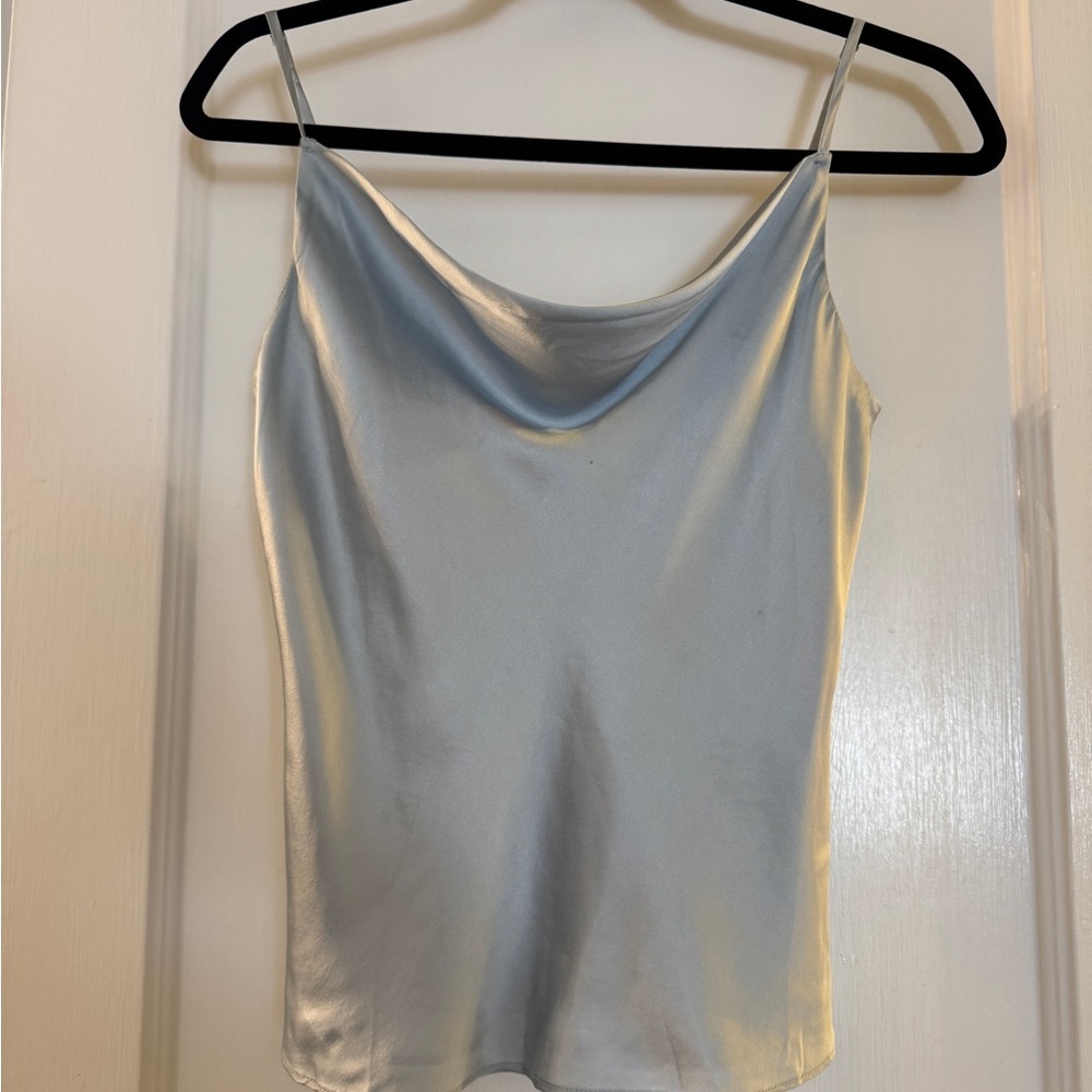 INTERMIX Light Blue 100% Silk Cowl Neck Camisole